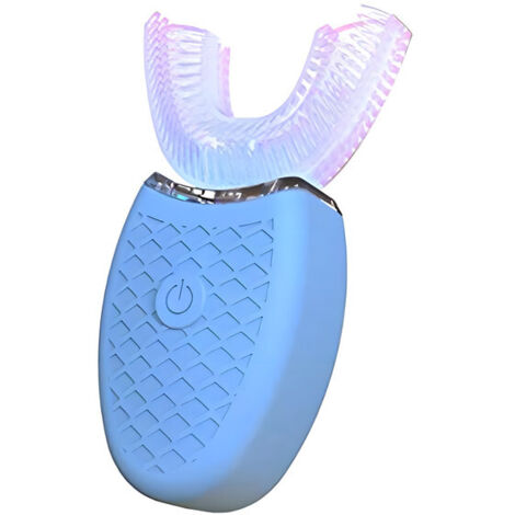 Brosse à dents électrique pour adultes avec tête en silicone en forme de U, bleue
