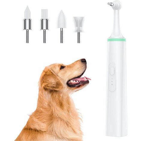 Brosse à dents électrique pour animaux de compagnie - Outil de nettoyage de la bouche du chien - Brosse à dents à ultrasons pour chien avec 4 têtes de brosse pour effaceur de taches