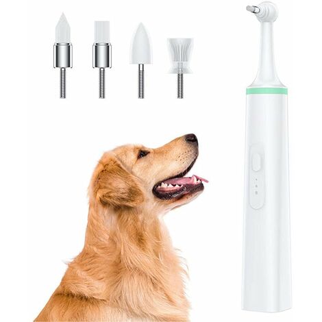 Brosse à dents électrique pour animaux de compagnie - Outil de nettoyage de la bouche du chien - Brosse à dents à ultrasons pour chien avec 4 têtes de brosse pour effaceur de taches