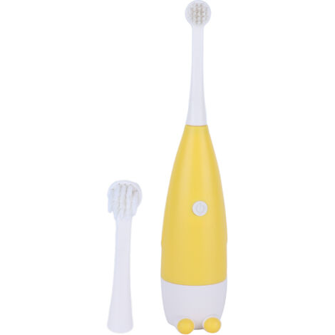 Brosse à dents électrique pour enfants 0.3W à piles, tête de brosse remplaçable, poils souples, jaune