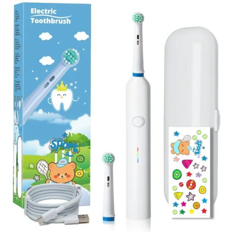 Brosse à dents électrique pour enfants avec poils souples de 0,12 mm, nettoyage sonique, 5 modes, autocollants DIY, minuterie de 2 minutes, convient aux enfants de 3 à 12 ans, rechargeable et étanche