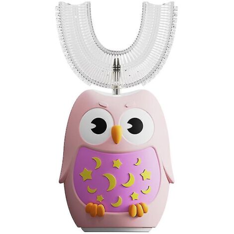 Brosse à dents électrique pour enfants de 2 à 6 ans, en forme de U, avec tête de brosse en silicone souple. Nettoyage buccal à 360°. Rose.