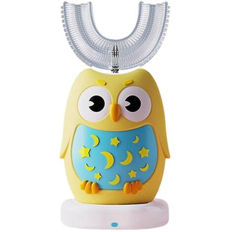 Brosse à dents électrique pour enfants en forme de U, tête de brosse en silicone souple, nettoyage buccal à 360°, pour les enfants de 6 à 12 ans, jaune