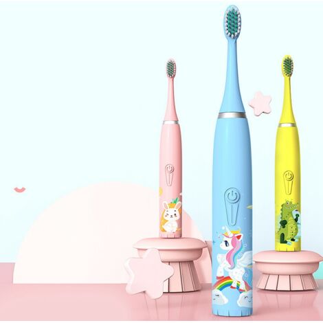 Brosse à dents électrique pour enfants étanche IP7, batterie rechargeable, design mignon de lapin rose