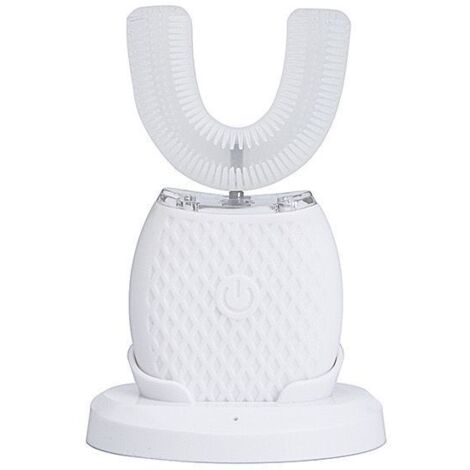 Brosse à dents électrique rechargeable en forme de U, nettoyage à 360°, automatique, blanche, silicone/ABS