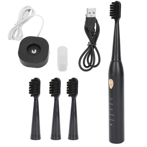Brosse à dents électrique rechargeable pour adultes - Soin dentaire avec poils souples - Modèle noir