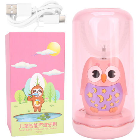 Brosse à dents électrique rechargeable pour enfants en forme de U, étanche IPX7 - Rose