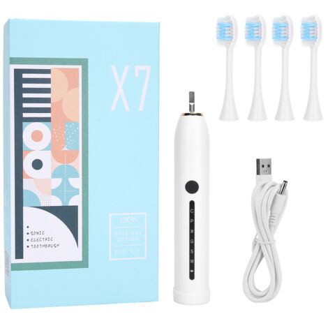 Brosse à dents électrique rechargeable puissante pour adultes, nettoyage sonique portable, blanc