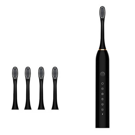 Brosse à dents électrique rechargeable USB, 6 modes de vibration, étanche, poils souples, noir pour adultes