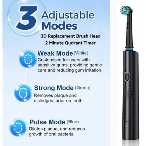 Brosse à dents électrique rotative, 4 têtes de brosse, nettoyage en profondeur, rechargeable, minuterie intelligente 2 minutes