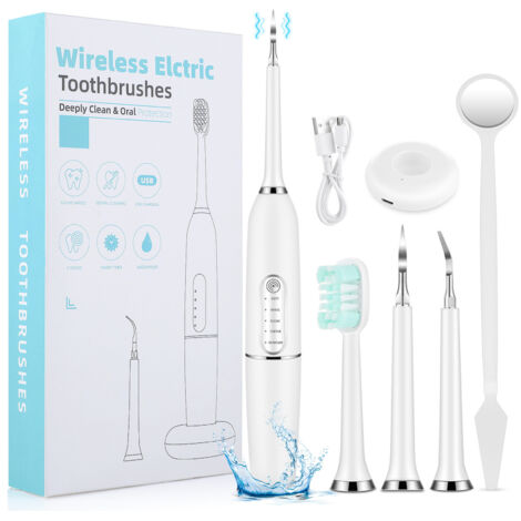 Brosse à dents électrique sans fil avec 2 têtes de nettoyage et recharge USB - Nettoyage en profondeur