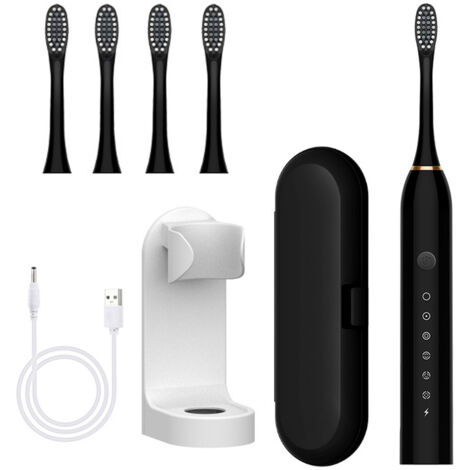 Brosse à dents électrique sonique, poils souples, convient aux adultes, rechargeable, étanche, pour un usage domestique (noire)