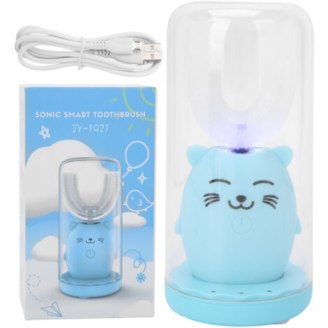 Brosse à dents électrique sonique pour enfants 2-6 ans, étanche, forme en U, automatique, nettoyage buccal efficace, bleue