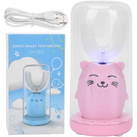 Brosse à dents électrique sonique pour enfants 2-6 ans, étanche, forme en U, automatique, rose