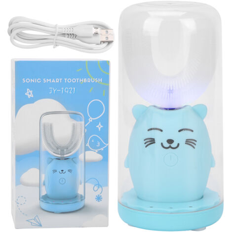 Brosse à dents électrique sonique pour enfants 6-12 ans, étanche, forme en U, automatique, nettoyeur buccal, bleu