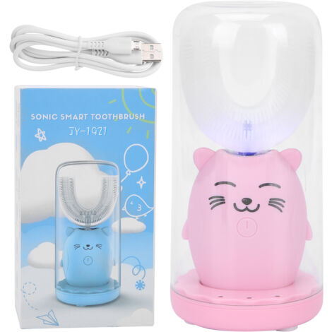 Brosse à dents électrique sonique pour enfants 6-12 ans, étanche, forme en U, automatique, rose - Nettoyeur buccal
