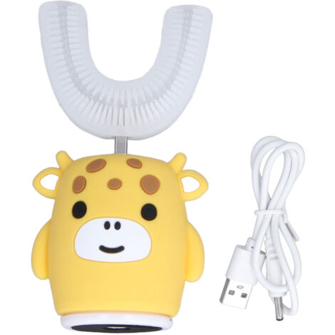 Brosse à dents électrique U Shape pour enfants, autonome et ultrasonique, étanche IPX7, 5 modes de nettoyage 360°, recharge USB, matériau silicone, 50 secondes de brossage rapide