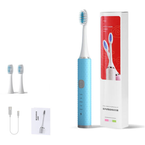 Brosse à Dents Électrique Ultrasonique pour Adultes et Enfants - Brosses Souples, Étanche, Blanchiment, Rechargeable, Bleue