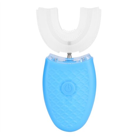Brosse à dents électrique ultrasonique rechargeable en silicone, forme en U pour blanchiment des dents (Bleu)
