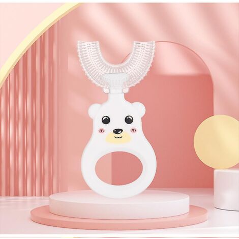 Brosse à dents en silicone en forme de U pour enfants de 2 à 12 ans, blanche