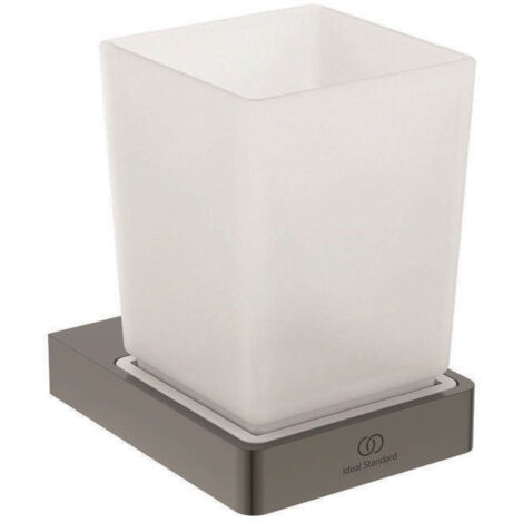 Brosse à dents en verre CONCA carré, avec support mural magnétique gris IDEAL STANDARD