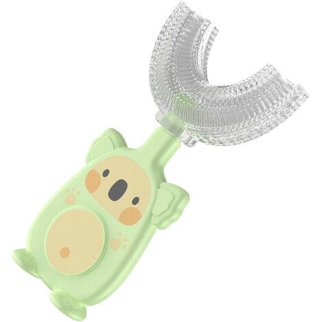 Brosse à Dents Manuelle en U pour Enfants, Silicone (S, Vert),