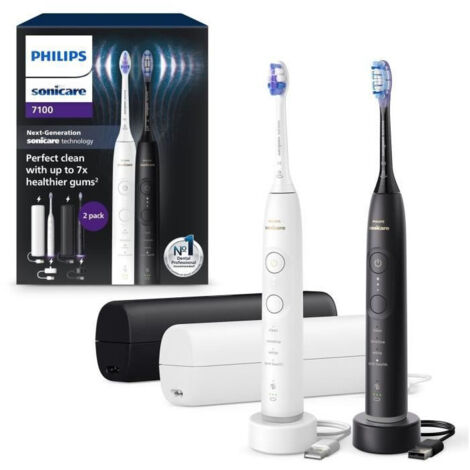 Brosse a dents - PHILIPS - HX7429/02 - Sonicare - Double manche Serie 7100 - Blanc & Noir - Eléctrique