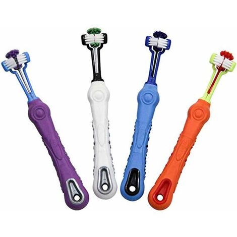 Brosse à dents pour animaux de compagnie à 3 côtés Brosse à dents pour chien Enlever la mauvaise haleine Tartre Nettoyage de la bouche Soins dentaires pour animaux de compagnie Chat Nettoyage de la bo