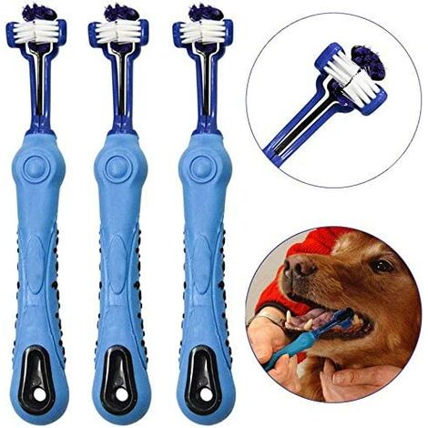 Brosse à Dents pour Chien pour Animal Domestique Soin des Dents – Trois Têtes Brosse à Dents – Recommandé par Les vétérinaires et Toiletteurs (Bleu)