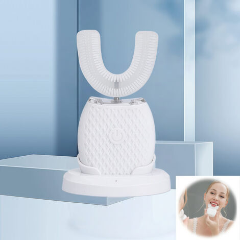 Brosse à dents sonique ultrasonique automatique 360°, brosse à dents électrique rechargeable et étanche, brosse de blanchiment des dents pour les voyages et la maison (blanche)
