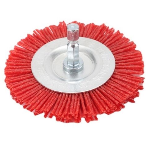 Brosse à disque, nylon à gros grain, diamètre 75 mm, convient au bois, au métal et aux métaux non ferreux brosse de perçage en nylon avec tige hexagonale E6.3, pour le ponçage et le texturage.