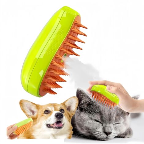 Brosse à manche pour chat, brosse à vapeur 3 en 1 pour chien et chat, élimine les poils d'animaux volants et emmêlés, brosse de toilettage avec pulvérisation d'eau pour fournitures pour chats