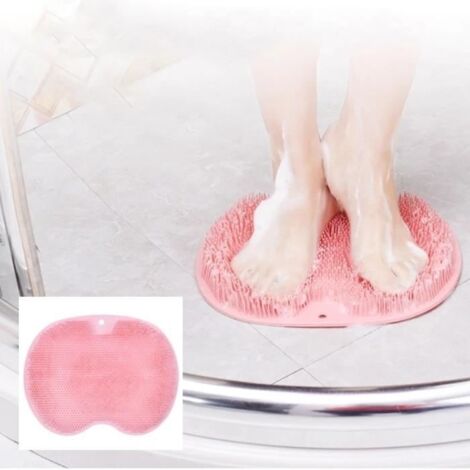 Brosse à pieds en silicone pour baignoire, coussin de massage pour les pieds, douche, tapis de bain antidérapant (rose)