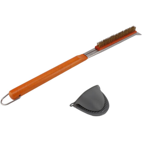 Brosse à Pierre à Pizza en Laiton, Manche en Bois Détachable, Nettoyage Facile pour Four et BBQ