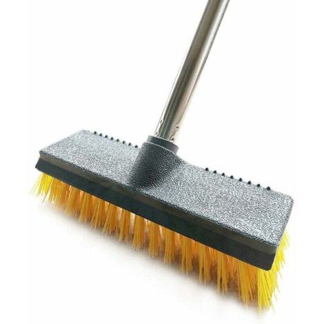 Brosse à récurer avec long manche 119,4 cm en acier inoxydable, poils rigides jaunes, balai intérieur ou extérieur pour nettoyer la salle de bain, la cuisine, la terrasse, le carrelage
