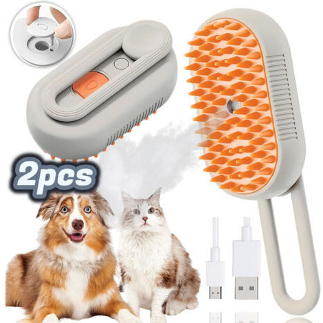 Brosse à vapeur 3 en 1 pour chat, brosse à vapeur multifonctionnelle pour chat, brosse à vapeur pour chien et chat pour démêler et poils d'animaux lâches (2 pièces)