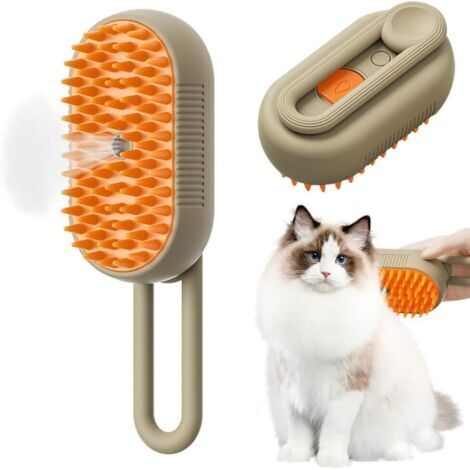 Brosse à vapeur 3 en 1 pour chat et chien, peigne d'épilation des poils d'animaux, réduit la perte de poils, favorise un pelage plus sain, couleur kaki