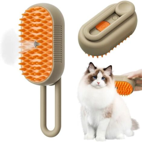 Brosse à vapeur 3 en 1 pour chat et chien, peigne d'épilation des poils d'animaux, réduit la perte de poils, favorise un pelage plus sain, couleur kaki