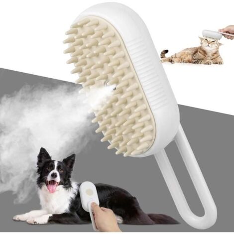 Brosse à vapeur pour chat, 3 en 1, avec spray d'eau, auto-nettoyante, avec massage, brosse de toilettage pour chat
