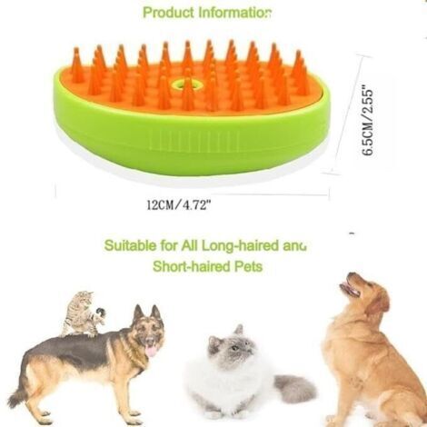 Brosse à vapeur pour chat, brosse à vapeur 3 en 1, brosse de massage en silicone, peigne pour poils d'animaux (vert)