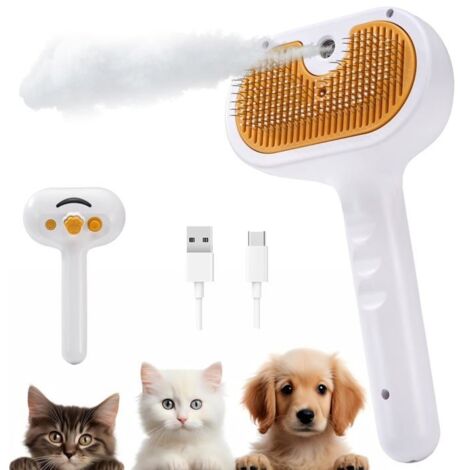 Brosse à vapeur pour chat - Outil de toilettage autonettoyant rechargeable 2025 pour chats et chiens pour l'épilation et le