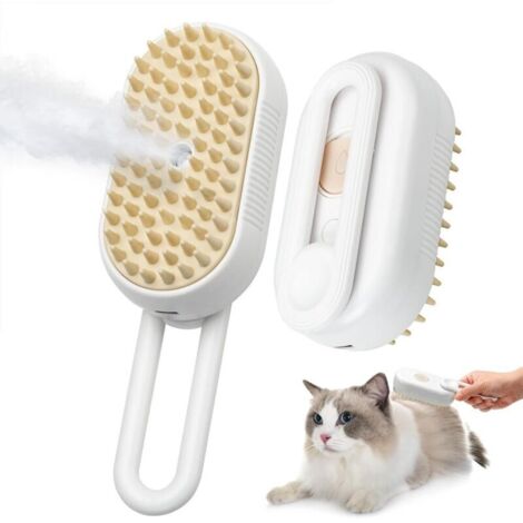 Brosse à vapeur pour chat, peigne de massage 3 en 1, brosse de massage à vapeur pour chat, brosse de toilettage multifonction pour chat (blanc)