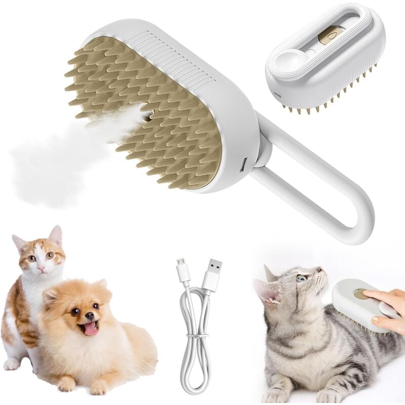 Brosse à Vapeur Pour Chat,3 En 1 Peigne De Massage En Spray Pour Chats,Brosse à Poils De Chat à Vapeur électrique,Brosse De Toilettage Autonettoyante