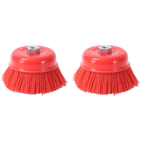 Brosse abrasive en nylon avec filament et coupe en acier, filetage interne M14x2, 75mm de diamètre, rouge - Lot de 2 pièces - OUYLAF