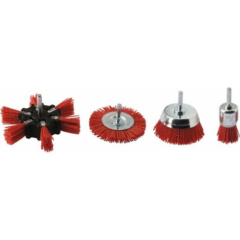 Brosse abrasive nylon pour perceuse – Lot de 4 pièces – Ø 100mm, Ø 75mm, Ø 20mm – Pour polissage métal et bois dur – Scid