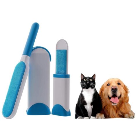 Brosse anti poils animaux - Brosse avec base autonettoyante - Bleu et Blanc - Adulte Peigne pour enlever les poils de chat et de chien