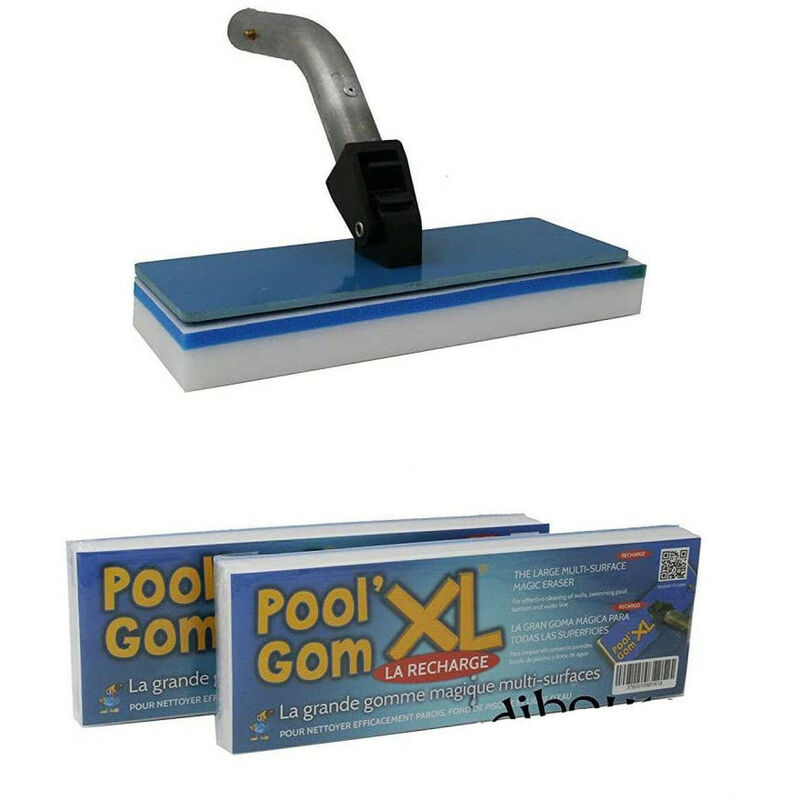 Jardiboutique - Brosse avec Tête de Balai Piscine -Pool gom xl Multi-Surfaces + 2 éponges Bleu