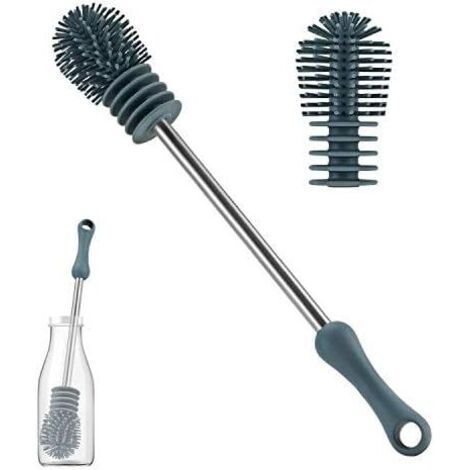Brosse biberon en silicone avec manche long (gris),