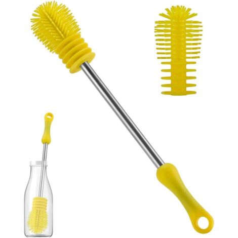 Brosse biberon en silicone avec manche long (jaune),