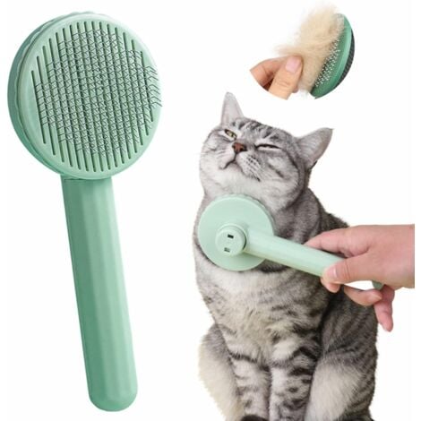 Brosse Chat Chien, Brosses de Toilettage pour Chats Chiens Autonettoyante, Professionnel Peigne an Acier Inoxydable Poils Morts pour Chat Chien, Enlèvement des Poils en Un Clic, Vert Matcha